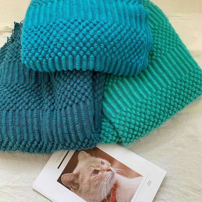 Knitted Blanket with Fringes Tassels Plain Color Cozy Lazy Blankets Home Decorative Blanket Creamy W