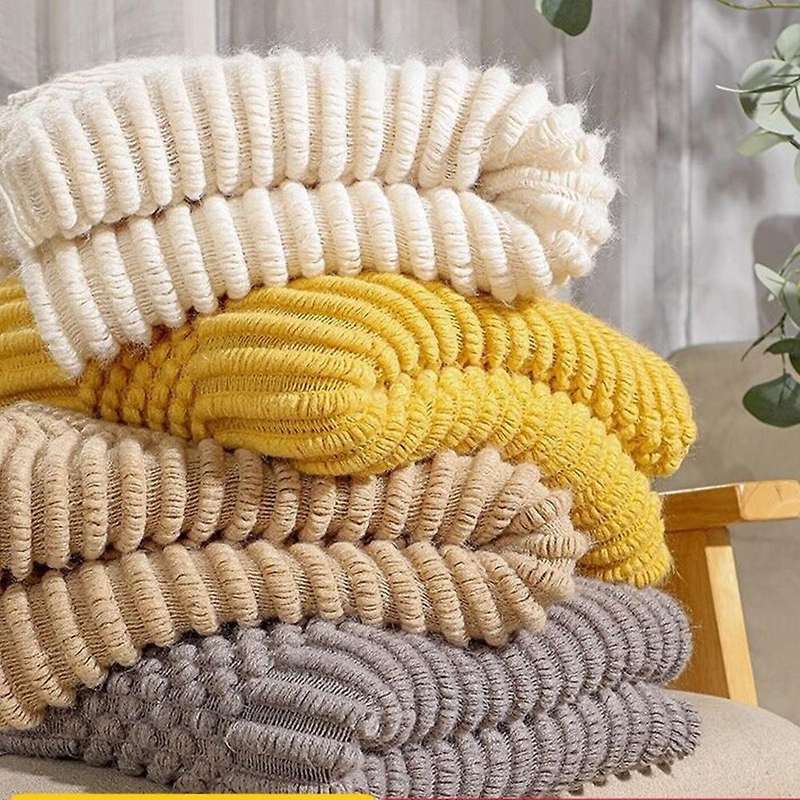 Knitted Blanket with Fringes Tassels Plain Color Cozy Lazy Blankets Home Decorative Blanket Creamy W