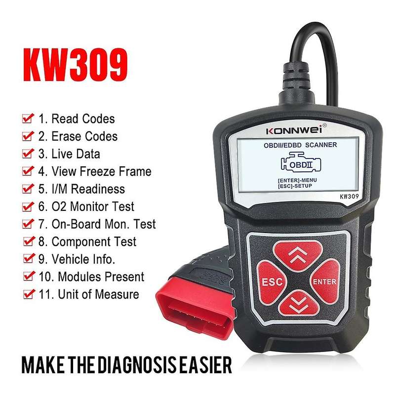 KW309 OBD2 Scanner Auto Car Diagnostic Tool OBDII CAN Scanner 12V