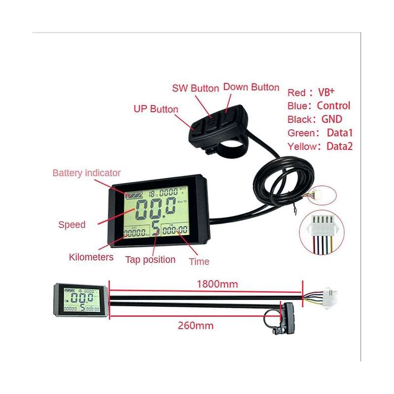 KT-LCD10H Display Ebike Meter with 5Pins Waterproof Plug 24V/36V/48V for KT Controller Kit Ebike Pa