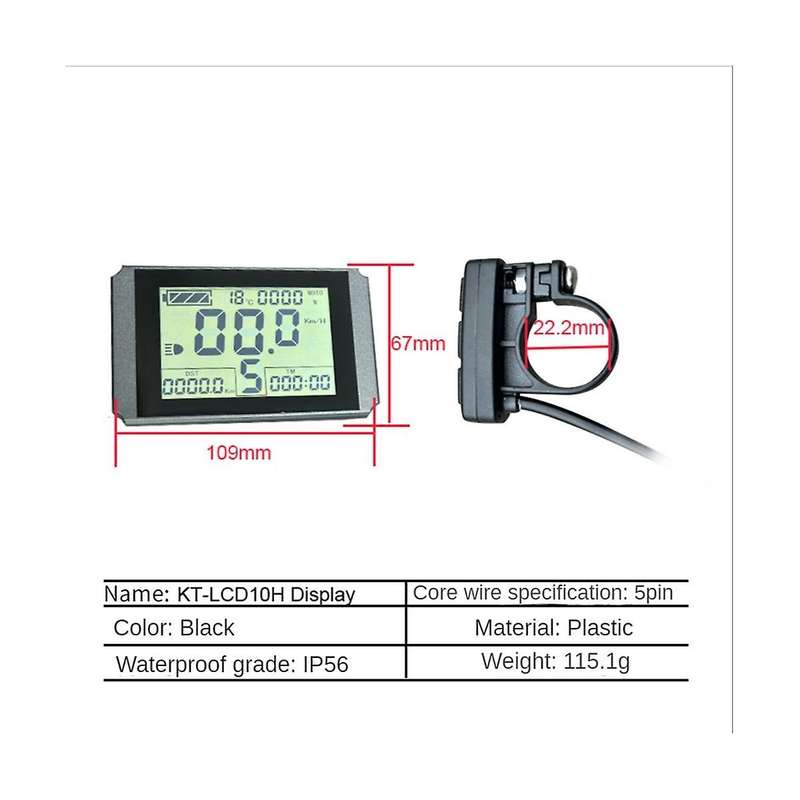 KT-LCD10H Display Ebike Meter with 5Pins Waterproof Plug 24V/36V/48V for KT Controller Kit Ebike Pa