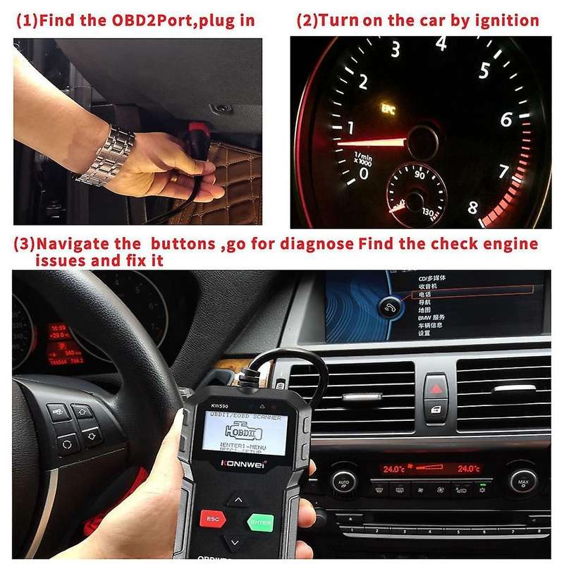 KW590 OBD Diagnostic Tool Car Code Reader Automotive OBD2 Scanner Support Multi- Cars&Languages