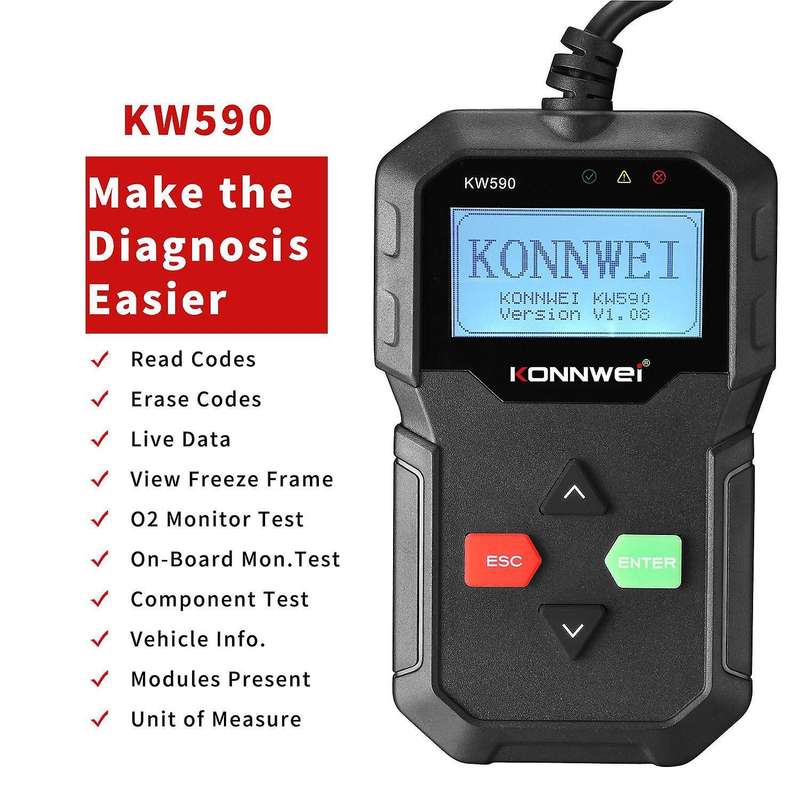 KW590 OBD Diagnostic Tool Car Code Reader Automotive OBD2 Scanner Support Multi- Cars&Languages