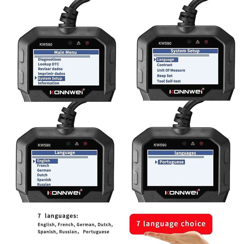 KW590 OBD Diagnostic Tool Car Code Reader Automotive OBD2 Scanner Support Multi- Cars&Languages