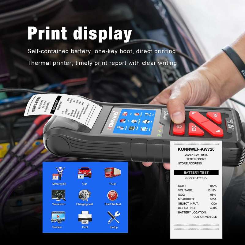 KW720 Car Battery Analyzer Battery Tester Battery Internal Resistance Tester with Printer