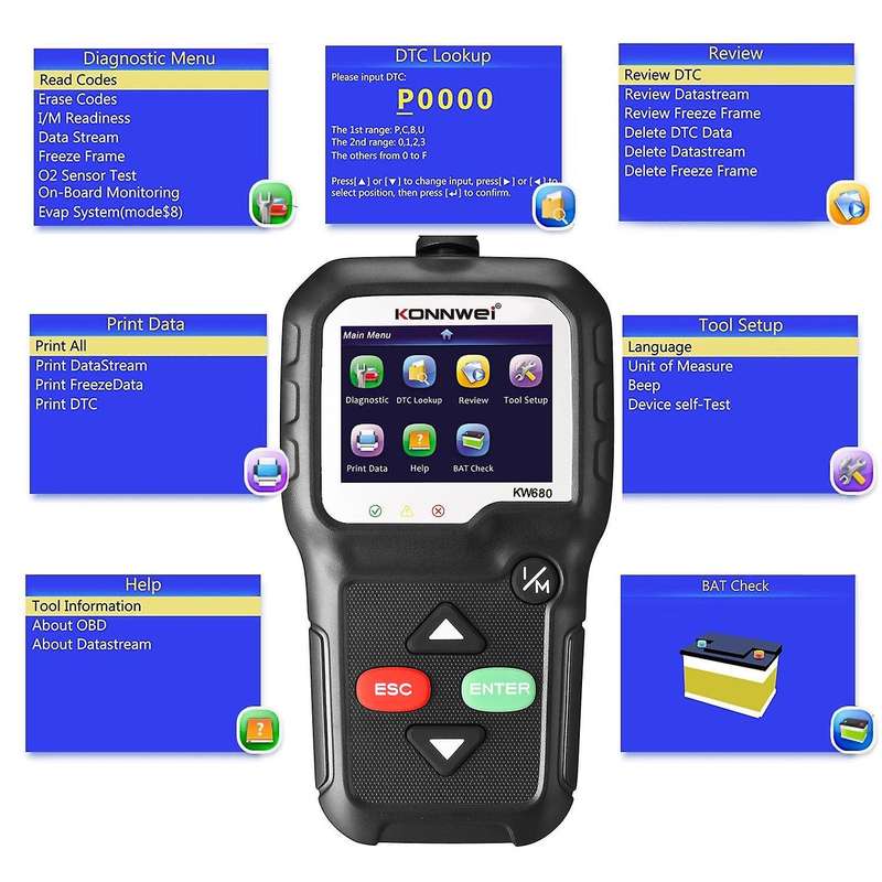 KW680 OBD2 Scanner OBD Car Diagnostic Auto Diagnostic Tool Read Clear Fault Error Codes OBD2 Automot