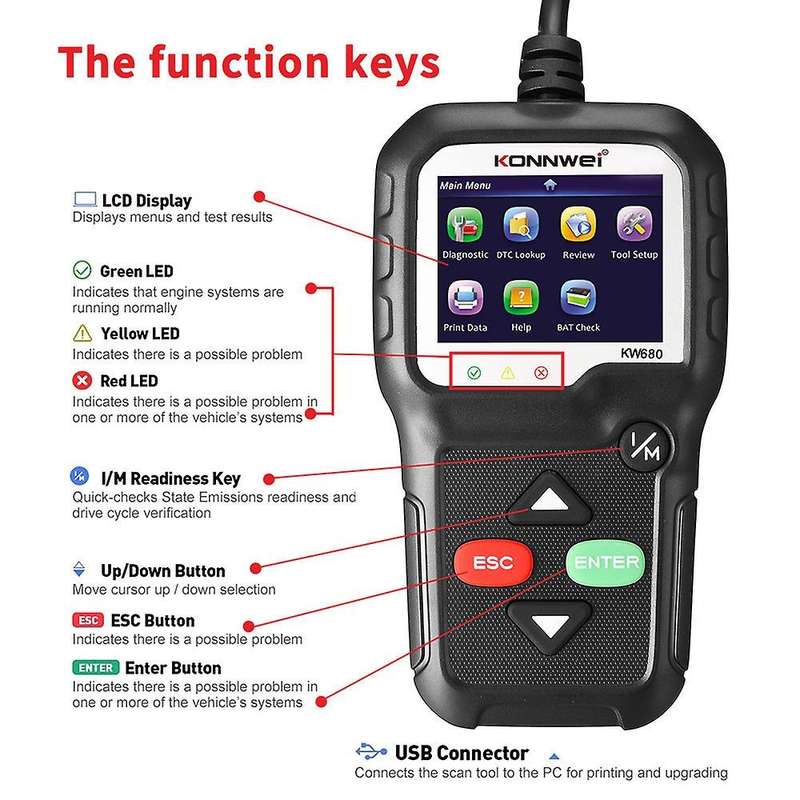 KW680 OBD2 Scanner OBD Car Diagnostic Auto Diagnostic Tool Read Clear Fault Error Codes OBD2 Automot