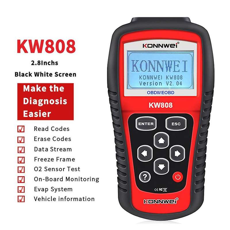 KW808 New OBDII OBD2 EOBD Car Automotive Engine Fault Code Reader Diagnostic Scanner 12V Black