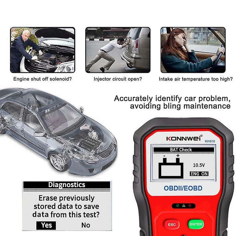 KW818 New OBDII OBD2 EOBD Automotive Car Diagnostic Scanner 12V Battery Tester Check Engine Automoti