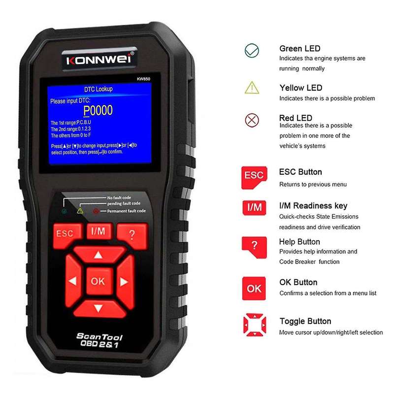 KW850 Universal OBD2 Auto Diagnostic Scanner OBD Car Diagnostic Tool ODB2 Check Engine Automotive Ca