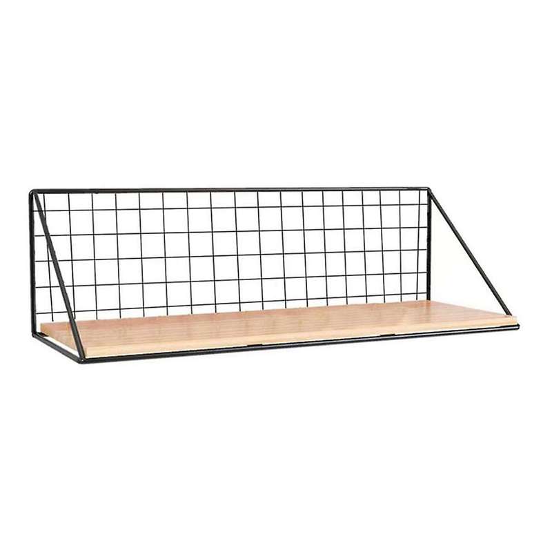 L Floating Shelves Wall Mounted Rustic Wood Storage Display Shelf with Metal Wire Basket Hanging She