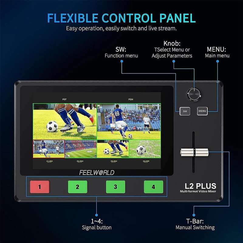 L2 Plus Multi Camera Video Mixer Switcher with 5.5In LCD Touch Screen PTZ Control Chroma Key USB3.