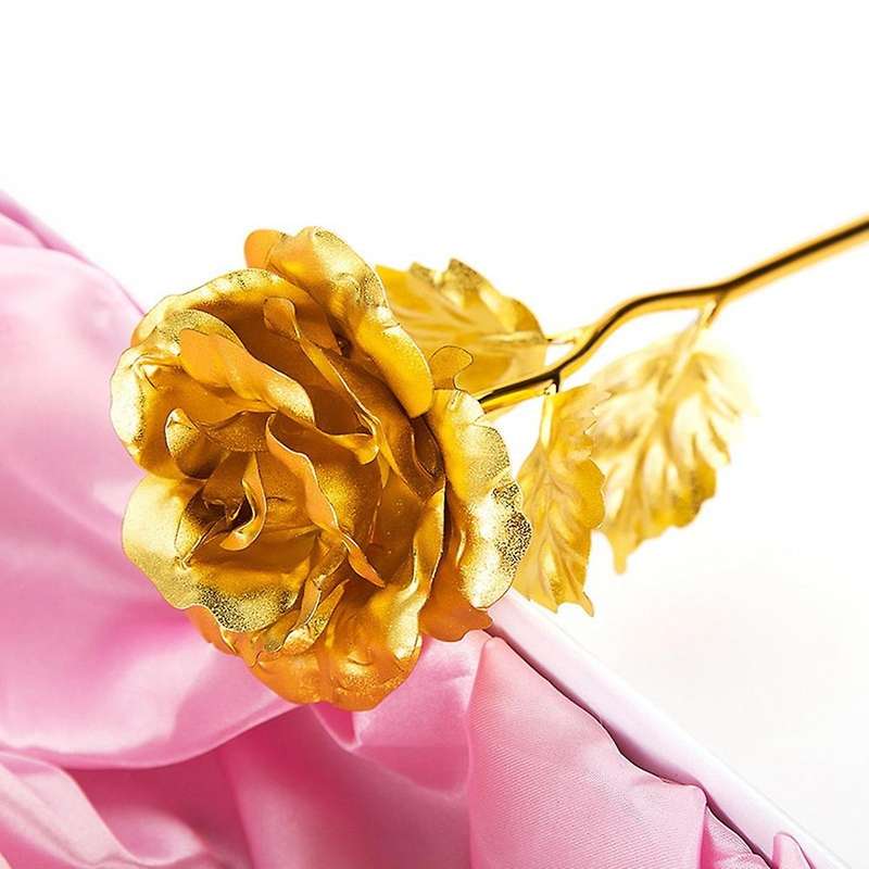 Large 24K Gold Plated Foil Rose Vase Ornament Tanabata Valentine's Day Gift