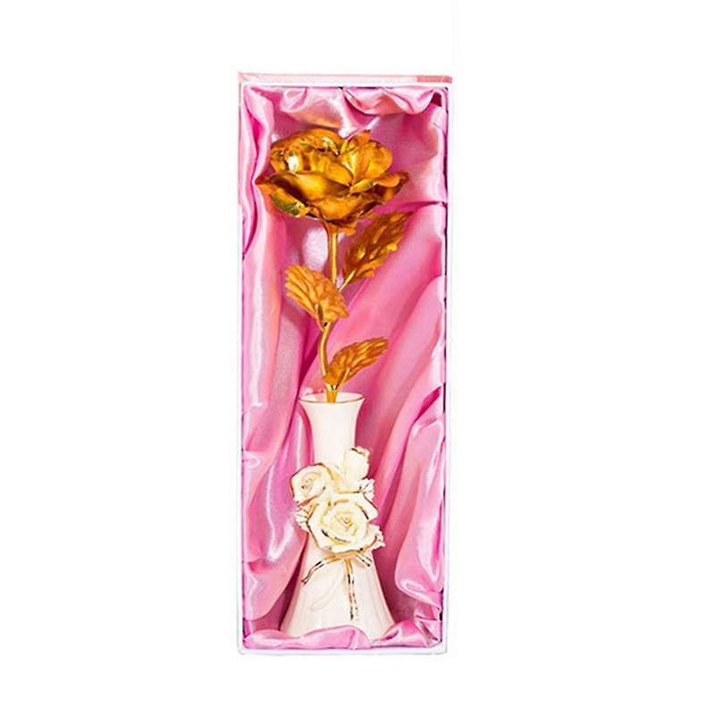 Large 24K Gold Plated Foil Rose Vase Ornament Tanabata Valentine's Day Gift