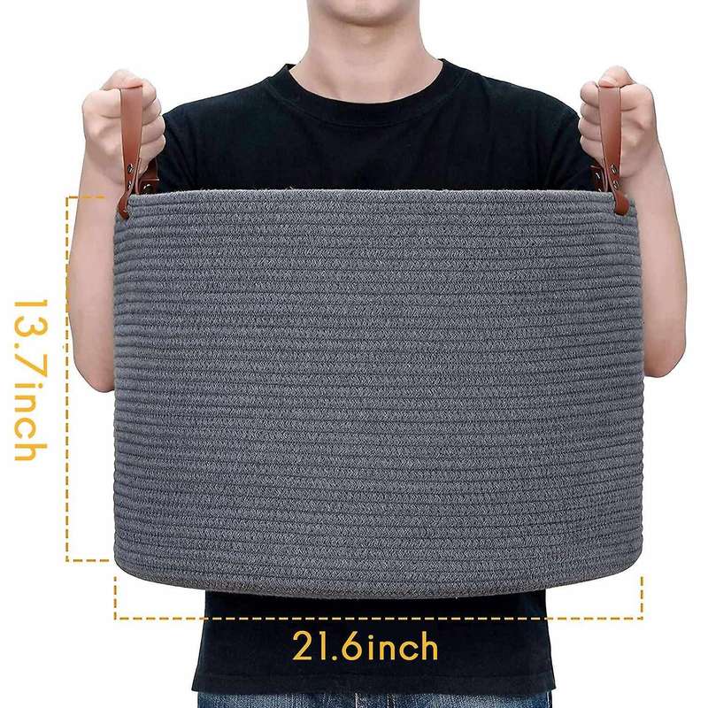 Large Basket for Blanket Storage Basket Bins for Organizing Cotton Rope Woven Laundry Hamper Living