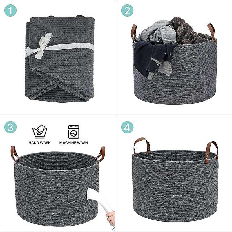 Large Basket for Blanket Storage Basket Bins for Organizing Cotton Rope Woven Laundry Hamper Living