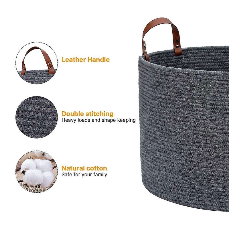 Large Basket for Blanket Storage Basket Bins for Organizing Cotton Rope Woven Laundry Hamper Living