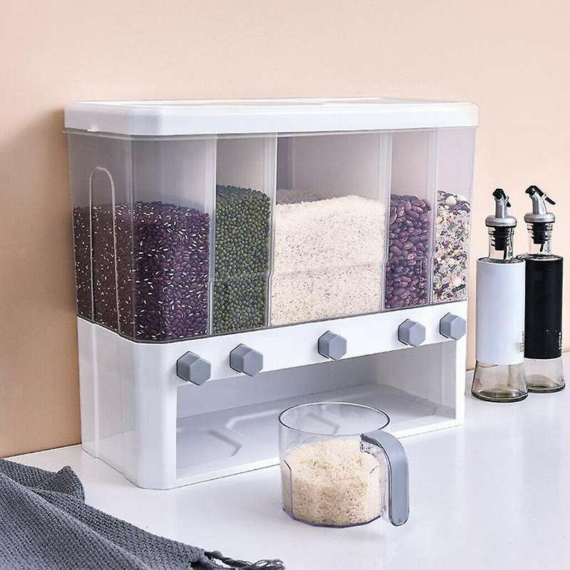 Large 5 In1 Countertop Rice Bucket Grain Dispenser Dry Food Storage Container