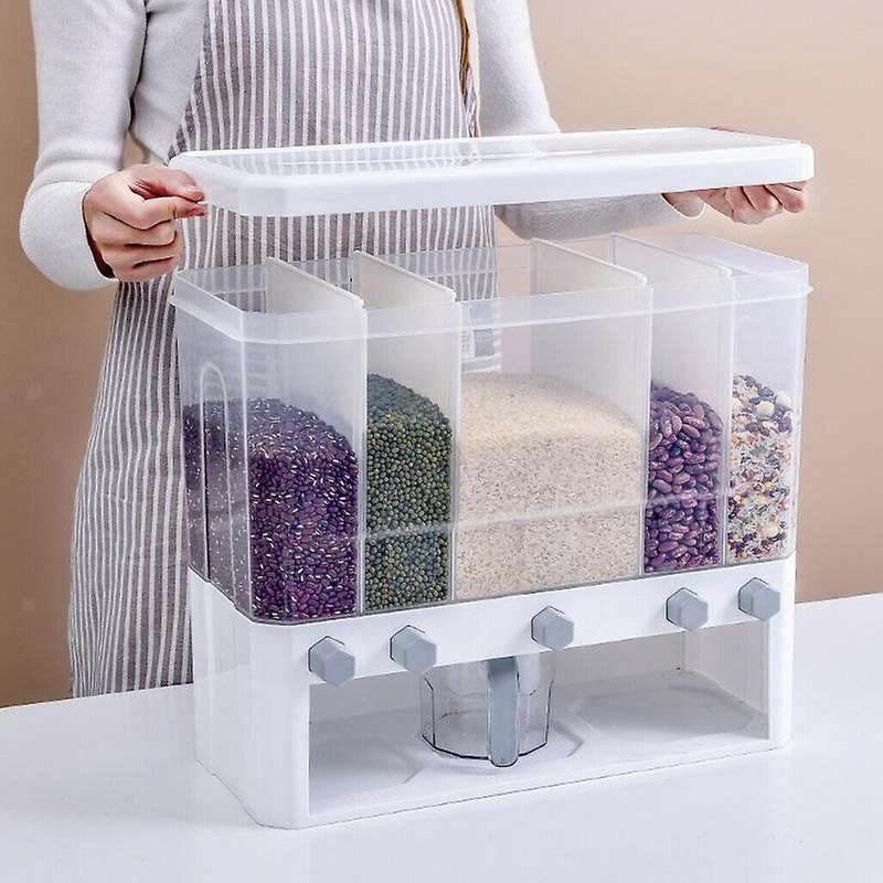 Large 5 In1 Countertop Rice Bucket Grain Dispenser Dry Food Storage Container