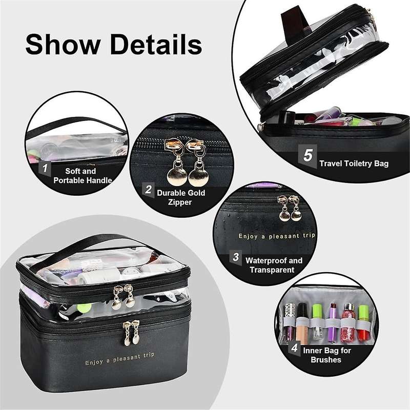Large Layer Travel Makeup Bags,Clear Makeup Bag Organizer Skincare Bag Layer Makeup Organizer Bag Bl