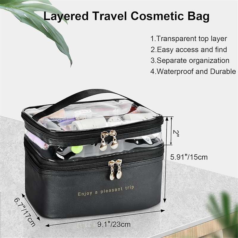 Large Layer Travel Makeup Bags,Clear Makeup Bag Organizer Skincare Bag Layer Makeup Organizer Bag Bl