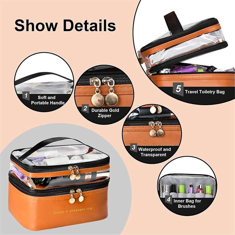 Large Layer Travel Makeup Bags,Clear Makeup Bag Organizer Skincare Bag Layer Makeup Organizer Bag Br