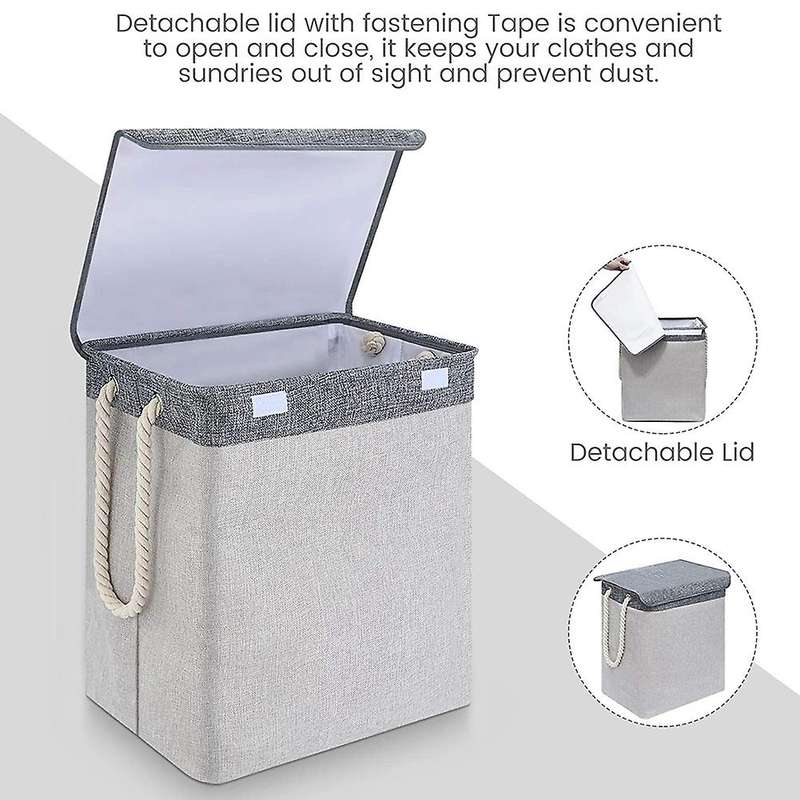 Large Laundry Basket with Lid, Collapsible Linen Laundry Hamper with Handles, Washing Basket for Sto