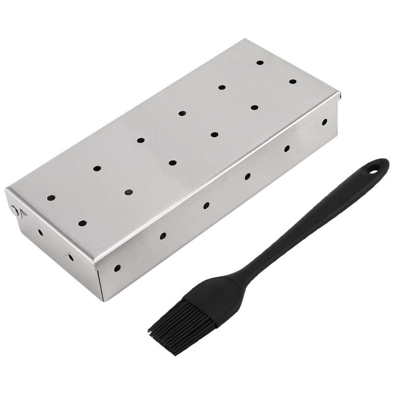 Large Smoker Box for Bbq Charcoal &gas Grill Box with Brush Large Capacity Wood Chip Box for Smoked