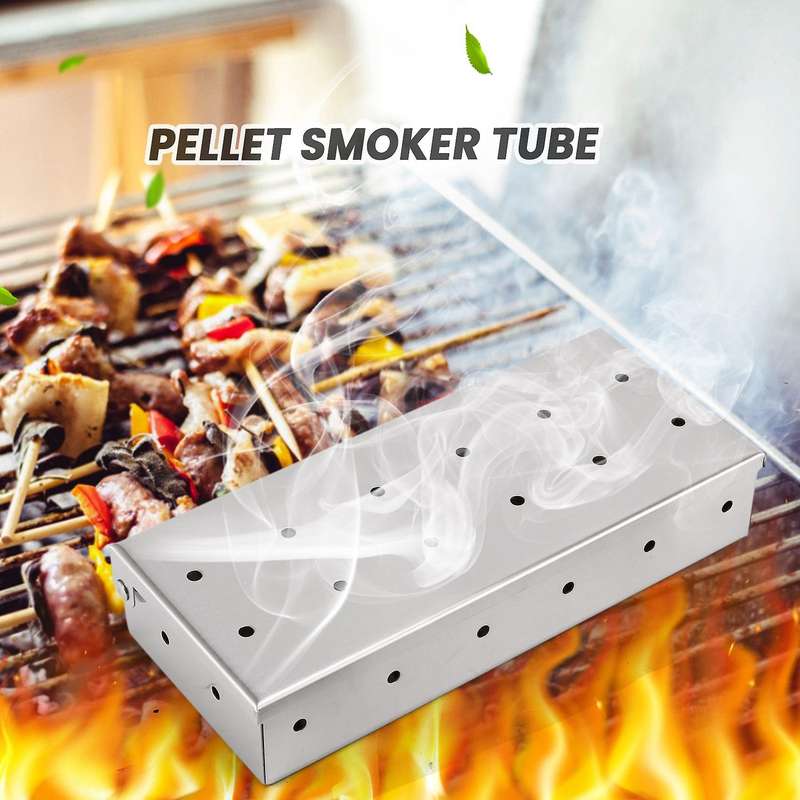 Large Smoker Box for Bbq Charcoal &gas Grill Box with Brush Large Capacity Wood Chip Box for Smoked