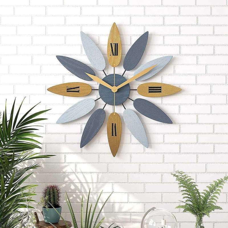 Large Modern Wall Clock 20 Inch Art Wall Clock, Leaf Shape Silent Quartz Movement Wall Clock for Dec