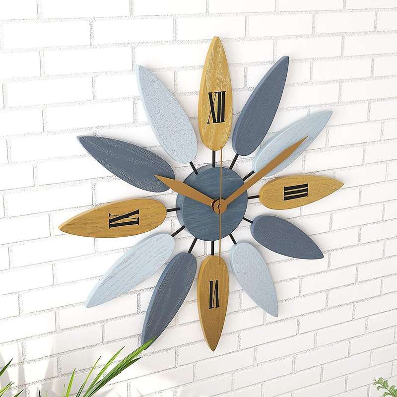 Large Modern Wall Clock 20 Inch Art Wall Clock, Leaf Shape Silent Quartz Movement Wall Clock for Dec