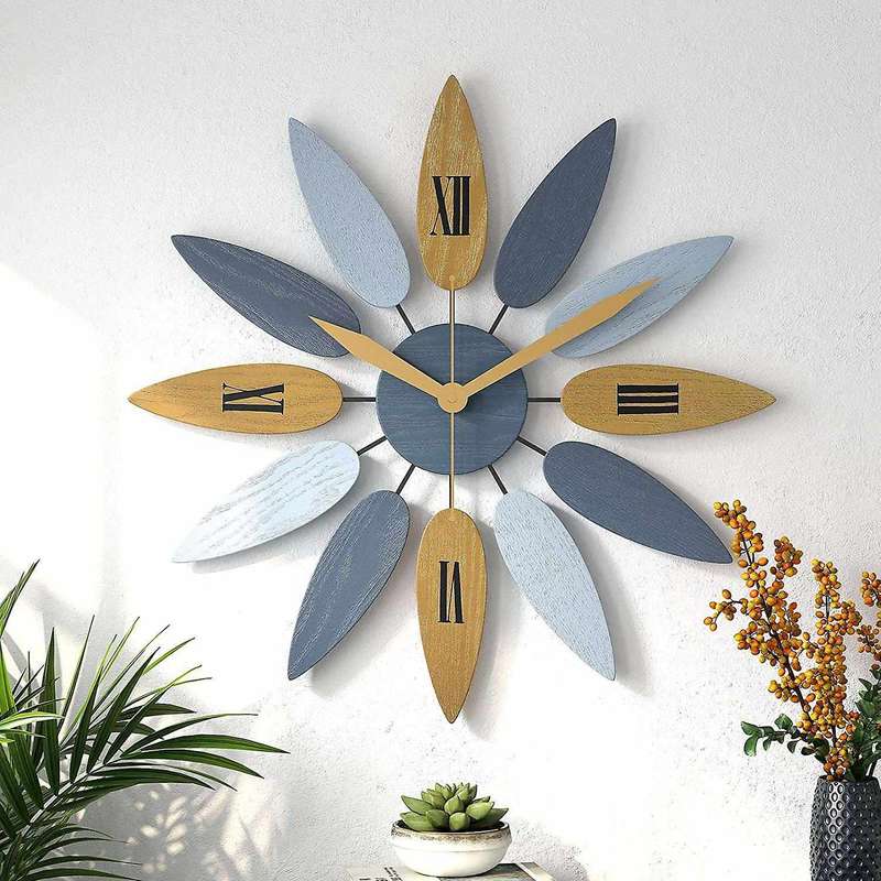 Large Modern Wall Clock 20 Inch Art Wall Clock, Leaf Shape Silent Quartz Movement Wall Clock for Dec