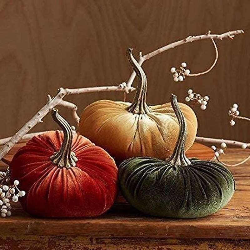 Large Velvet Pumpkins for Decorating,Handmade Artificial Harvest Pumpkins,Fall Halloween Thanksgivi
