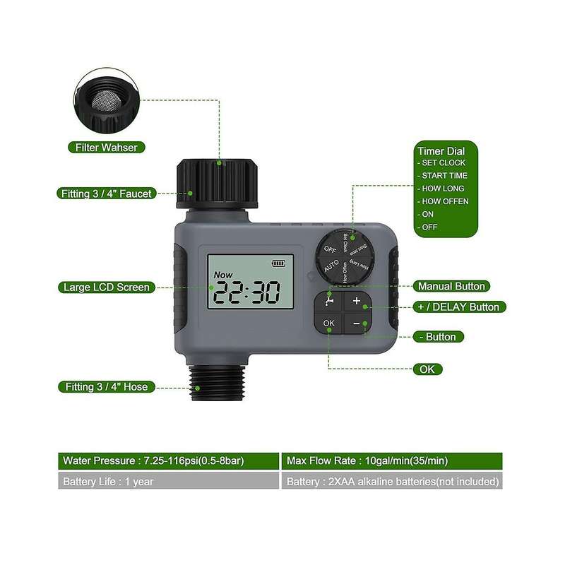 Larges Screen Display Smart Water Timer Garden Irrigation Controller Battery Powered Waterproof Gar