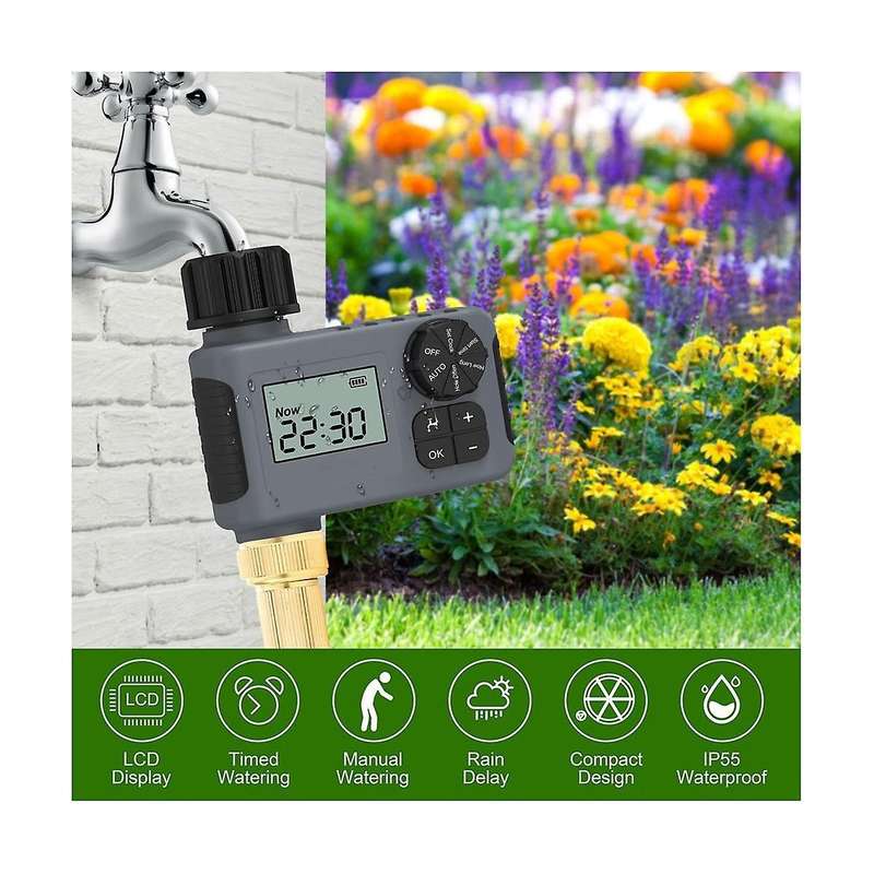 Larges Screen Display Smart Water Timer Garden Irrigation Controller Battery Powered Waterproof Gar