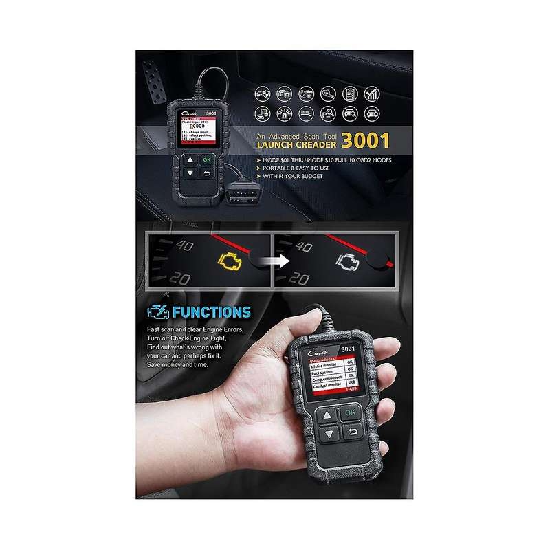 Launch Creader 3001 Obd2 Car Reader Scanner Engine Fault Code Reader Car Diagnostic Tool Check Engin