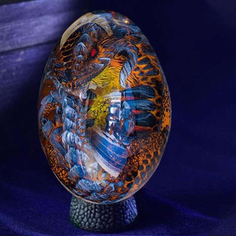 Lava Dinosaur Egg Crystal Lava Dragon Egg Resin Sculpture with Base Souvenir Collection Desktop Orna