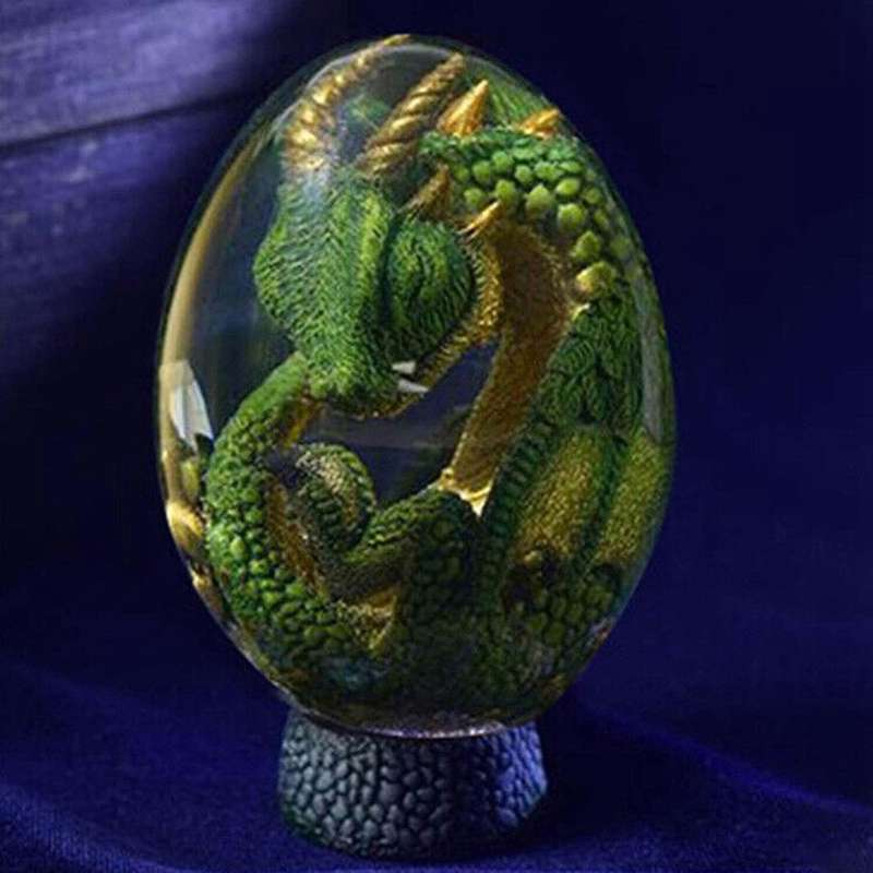 Lava Dinosaur Egg Crystal Lava Dragon Egg Resin Sculpture with Base Souvenir Collection Desktop Orna