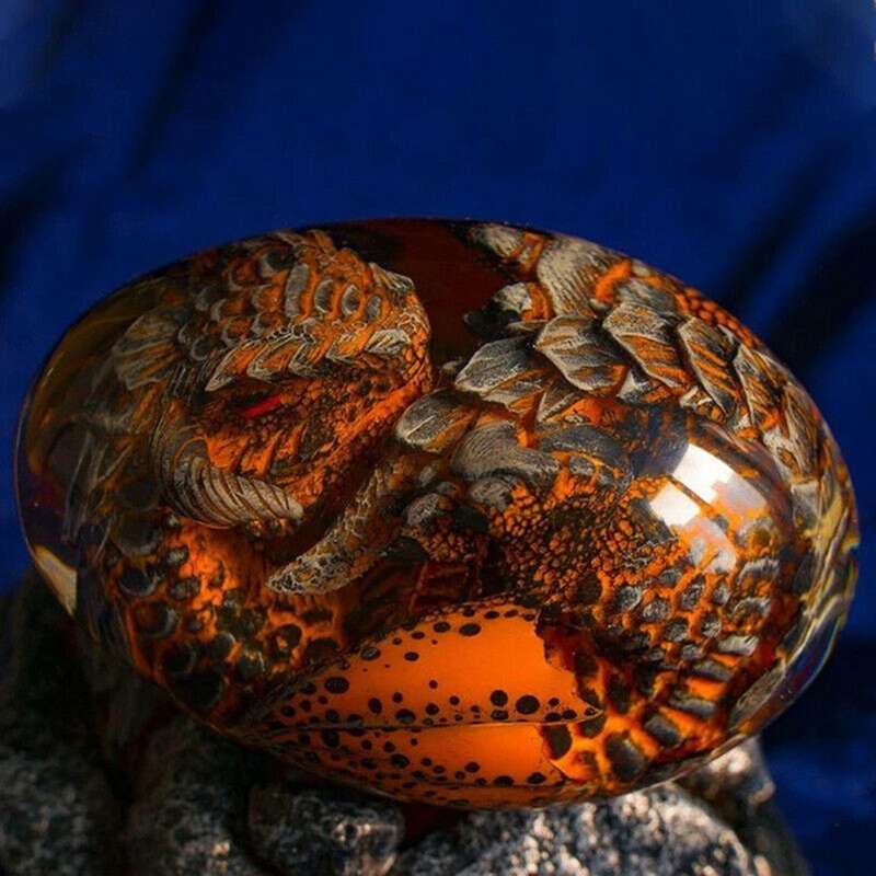 Lava Dinosaur Egg Crystal Lava Dragon Egg Resin Sculpture with Base Souvenir Collection Desktop Orna