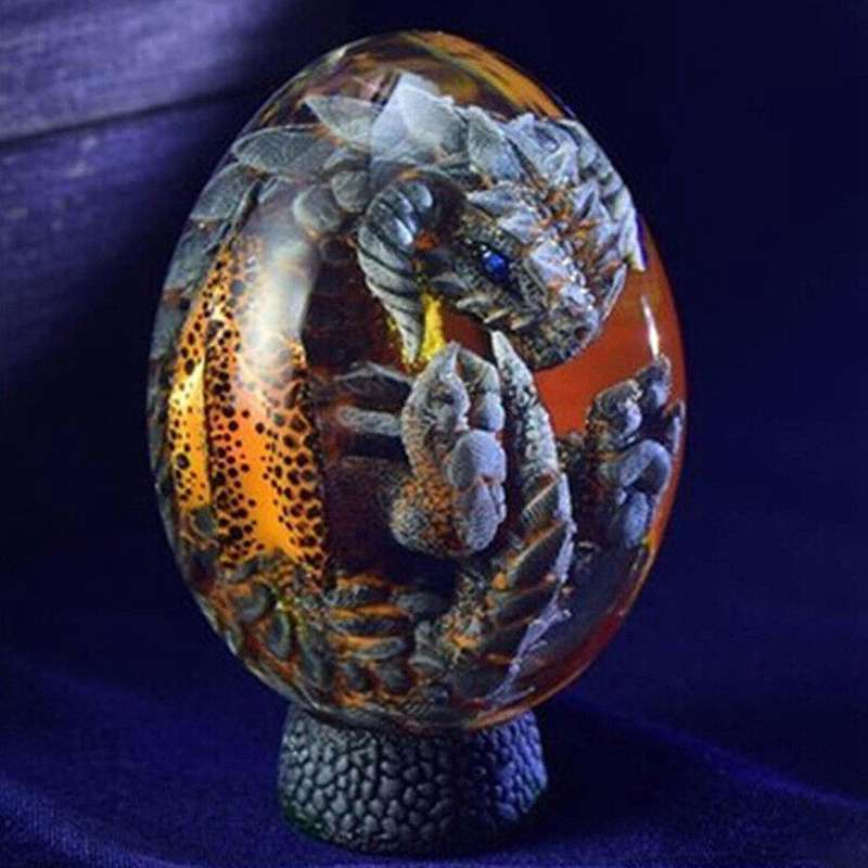 Lava Dinosaur Egg Crystal Lava Dragon Egg Resin Sculpture with Base Souvenir Collection Desktop Orna