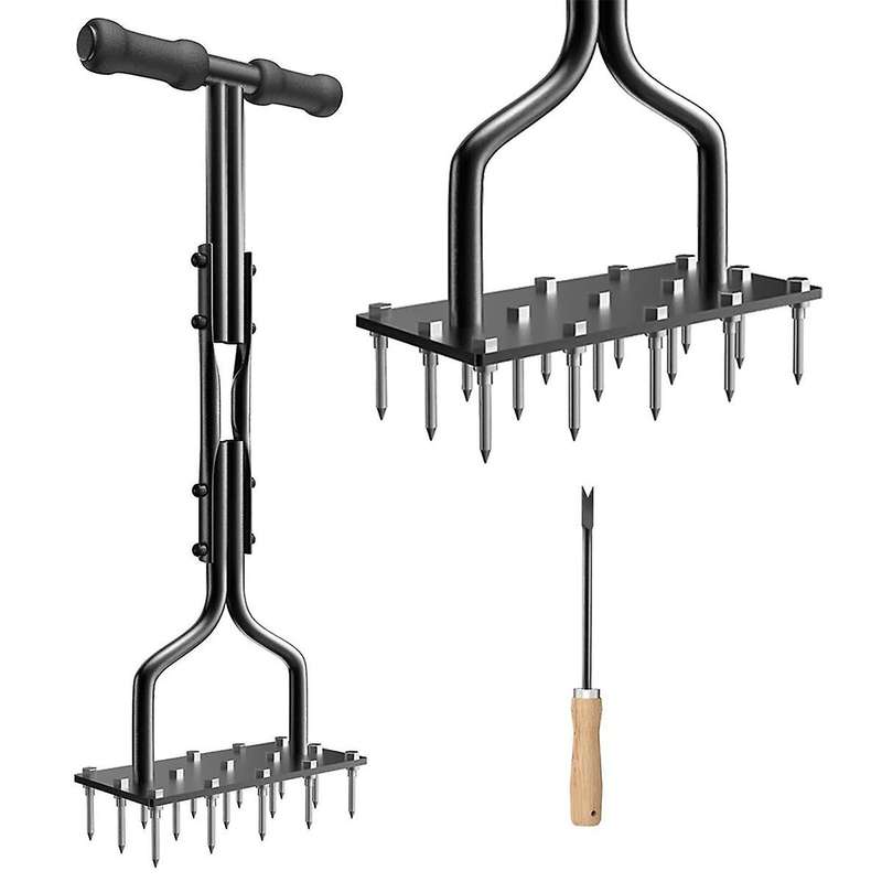 Lawn Aerator Spikes Aerating Tool, Manual Aeration Tools, Aerators with Cleaning Weeder Tool for So