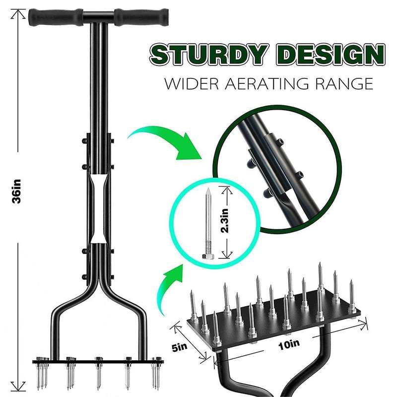 Lawn Aerator Spikes Aerating Tool, Manual Aeration Tools, Aerators with Cleaning Weeder Tool for So