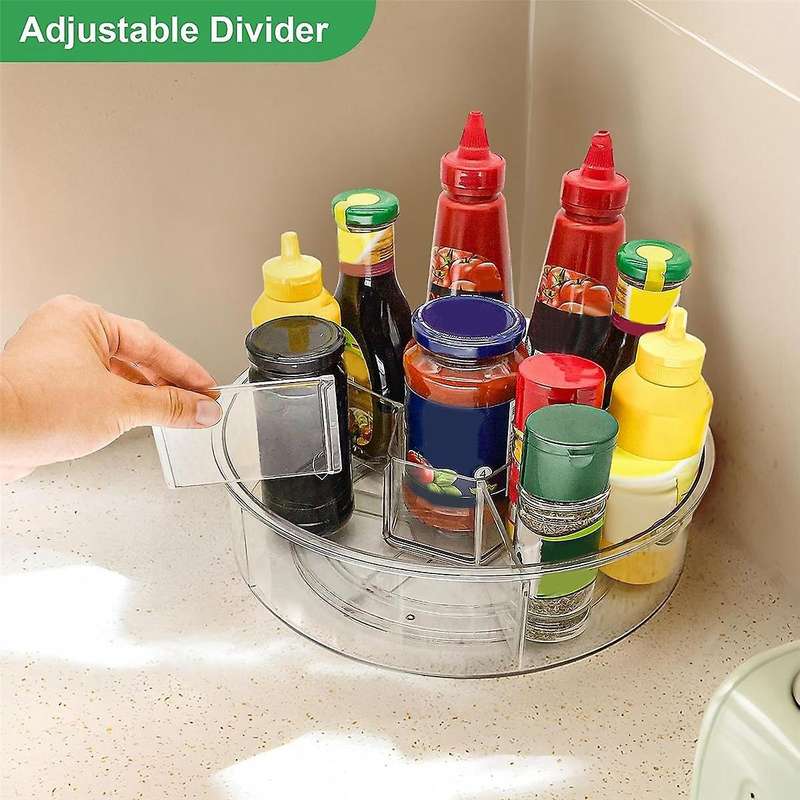 Lazy Turntable Organizer for Cabinet Refrigerator and Pantry Countertop with Clear Spice Rack 2pcs 1
