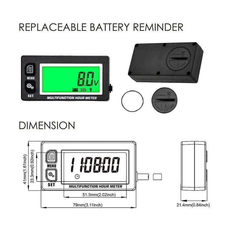 Lcd Digital Hourmeter Tachometer Engine Thermometer Replaceable Clock for Motorcycle Atv Marine Boa