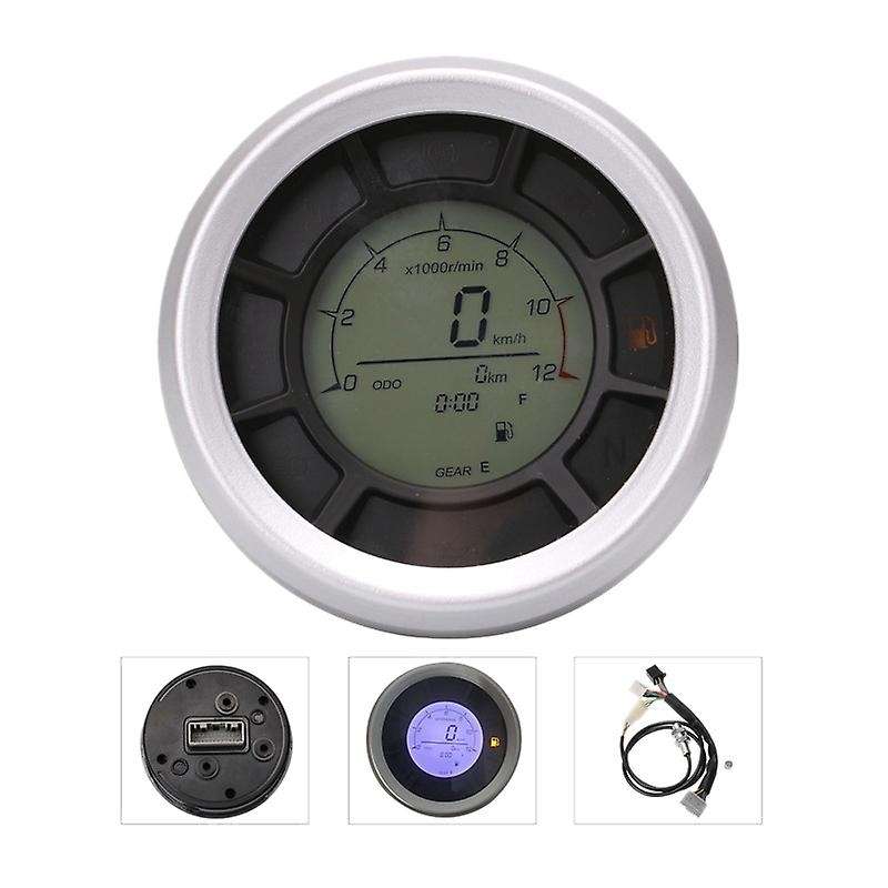 LCD Digital Speedometer,199Km/H 12000RPM Odometer Tachometer Cylinders Gear Tachometer Gauge for Uni