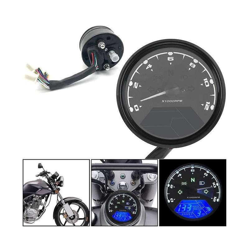 Lcd Digital Motorcycle Speedometer Tachometer Cafe Odometer 12000rpm