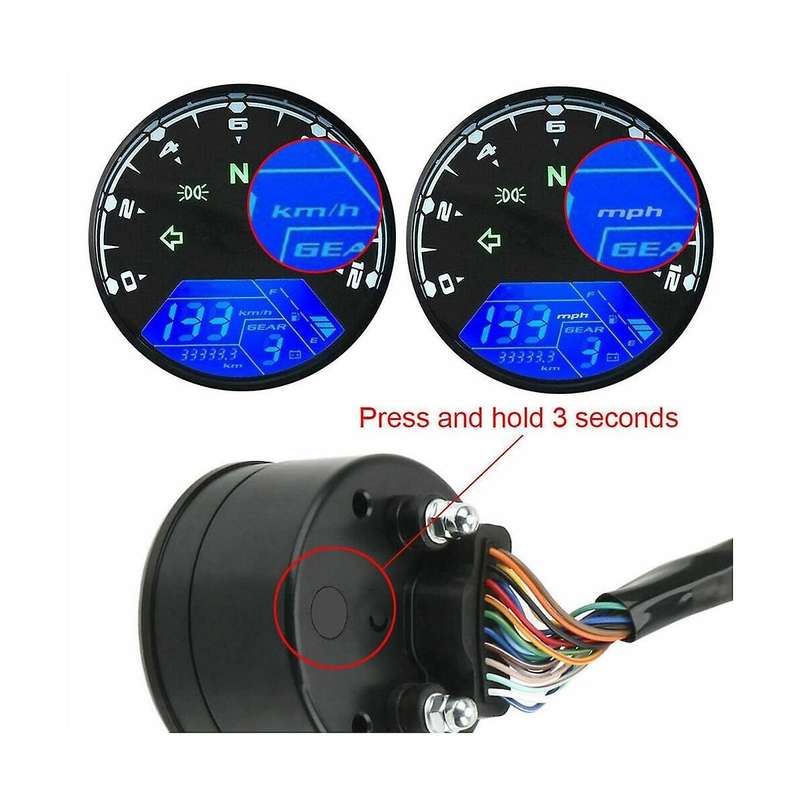 Lcd Digital Motorcycle Speedometer Tachometer Cafe Odometer 12000rpm