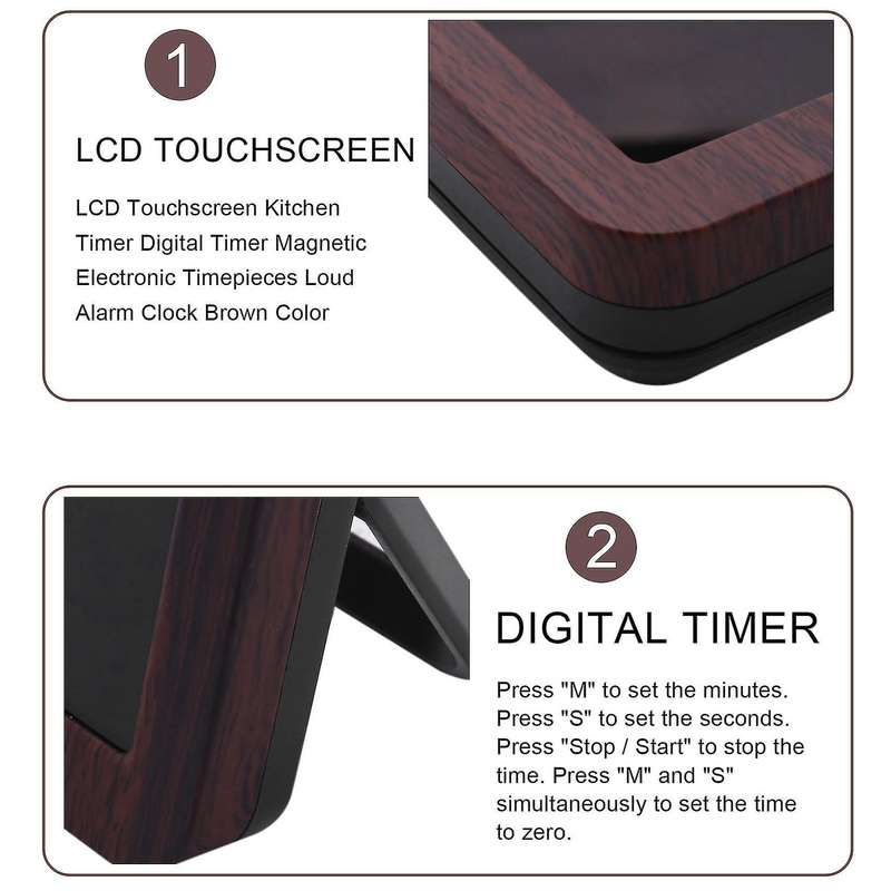 Lcd Touchscreen Kitchen Timer Digital Timer Magnetic Electronic Timepieces Loud Brown Color