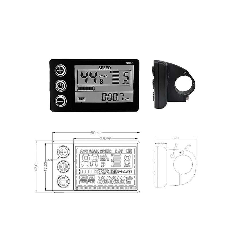 Lcd-s866 Electric Bike Lcd Display Meter 24v 36v 48v E-bike Control Panel with Waterproof Plug Ebik