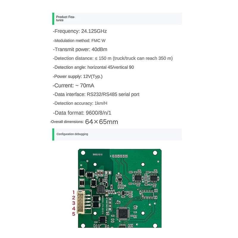 LD306S 24G Speed Radar Module LD306S Traffic Vehicle Speed Feedback Monitoring Sensor RS485 Serial